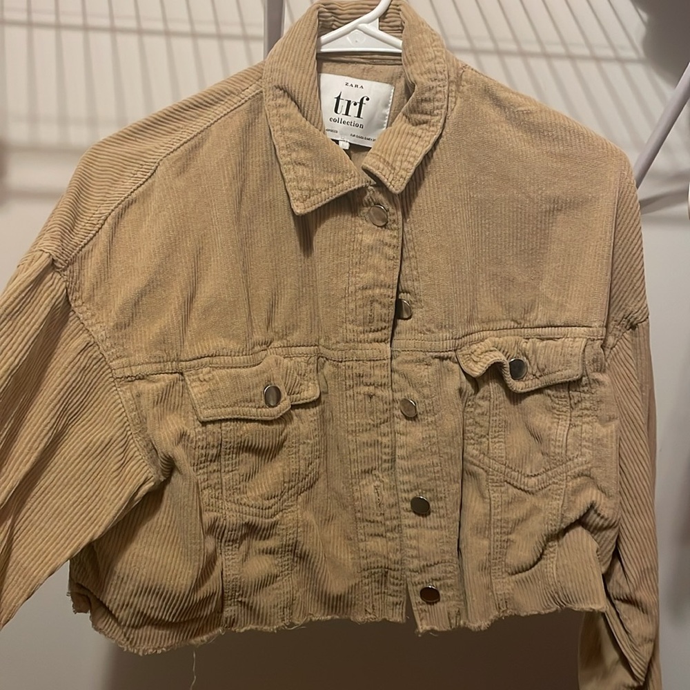 Zara TRF Cropped Suede-Like Cotton Shirt Jacket - Tan, Size Small